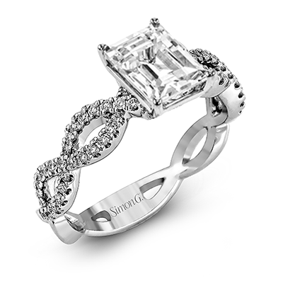 Emerald - cut Criss - cross Engagement Ring & Matching Wedding Band in 18k Gold with Diamonds - Simon G. Jewelry