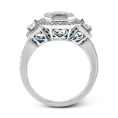 Emerald - cut Halo Engagement Ring in 18k Gold with Diamonds - Simon G. Jewelry