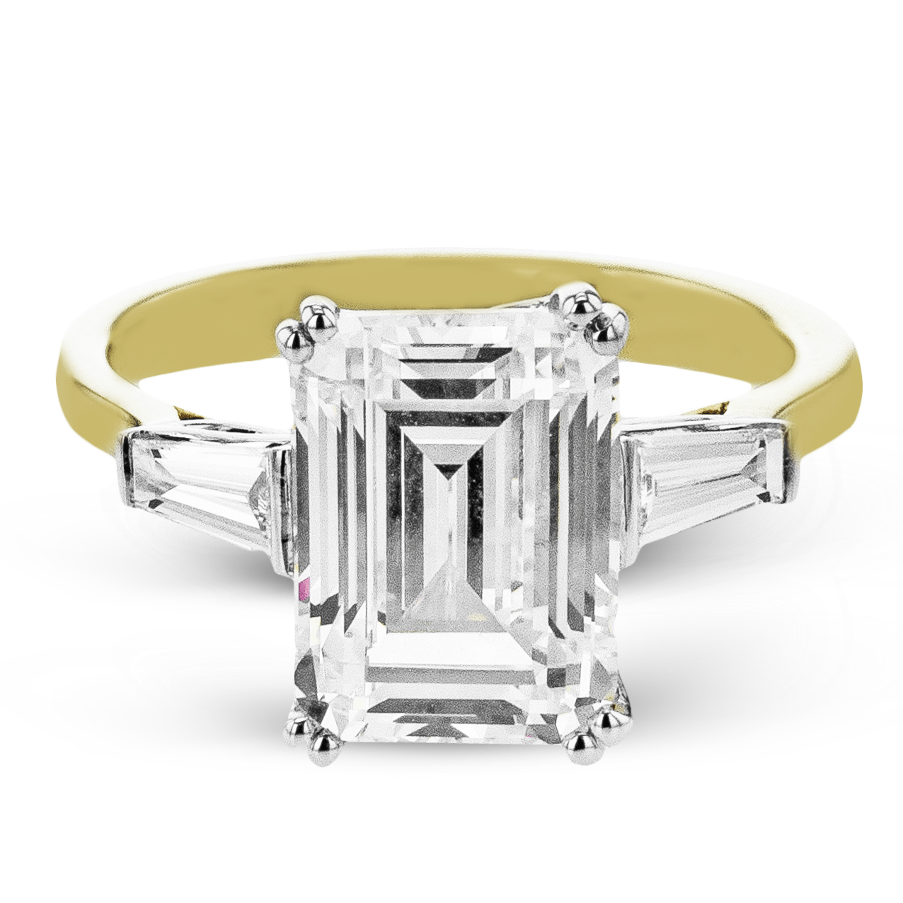 Emerald - cut Three - stone Engagement Ring in 18k Gold with Diamonds - Simon G. Jewelry