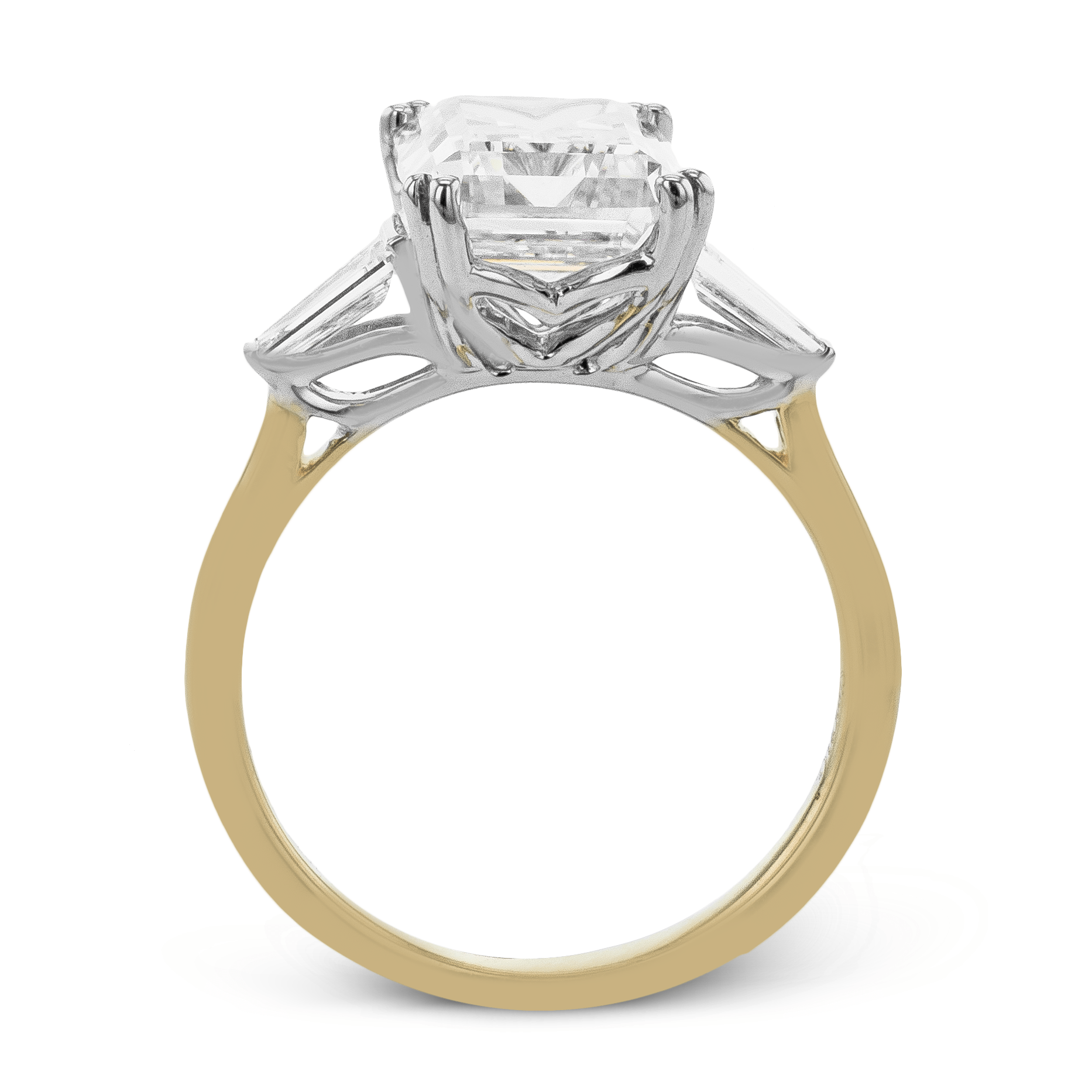 Emerald - cut Three - stone Engagement Ring in 18k Gold with Diamonds - Simon G. Jewelry