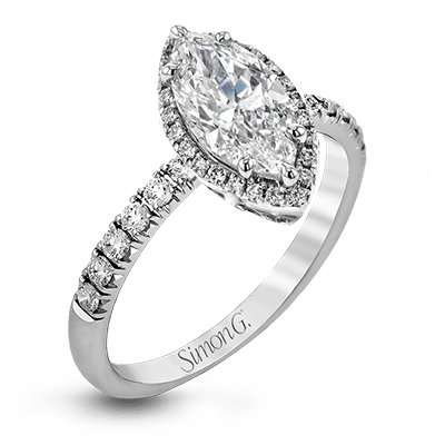 Marquise - cut Halo Engagement Ring & Matching Wedding Band in 18k Gold with Diamonds - Simon G. Jewelry