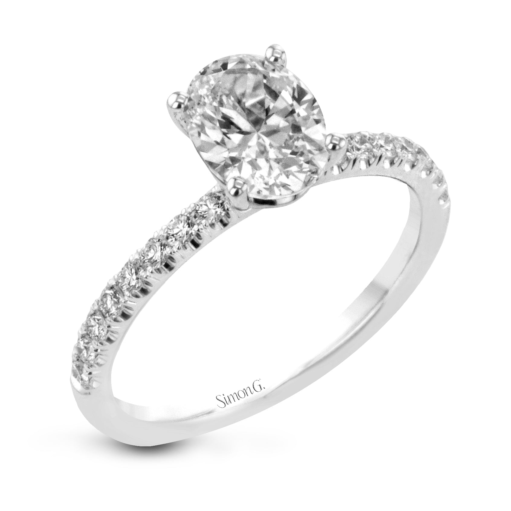 Oval - cut Engagement Ring & Matching Wedding Band in 18k Gold with Diamonds - Simon G. Jewelry