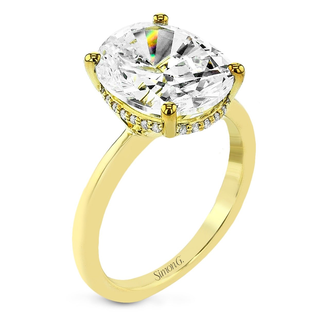Oval - cut Hidden Halo Engagement Ring in 18k Gold with Diamonds - Simon G. Jewelry