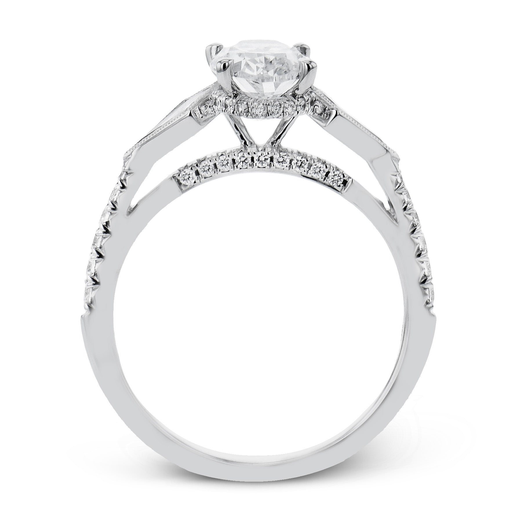 Oval - Cut Three - Stone Engagement Ring In 18k White Gold With Diamonds - Simon G. Jewelry