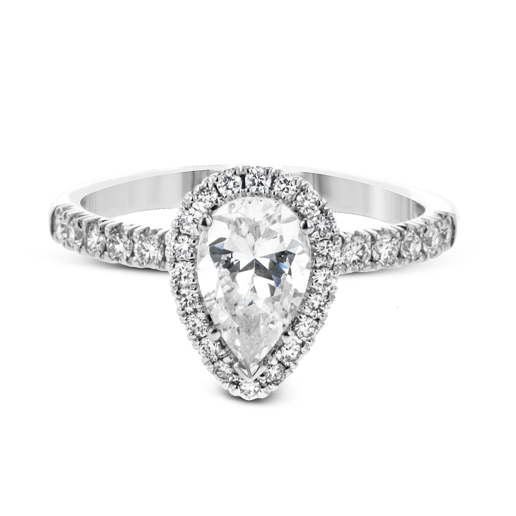 Pear - cut Halo Engagement Ring & Matching Wedding Band in 18K Gold with Diamonds - Simon G. Jewelry
