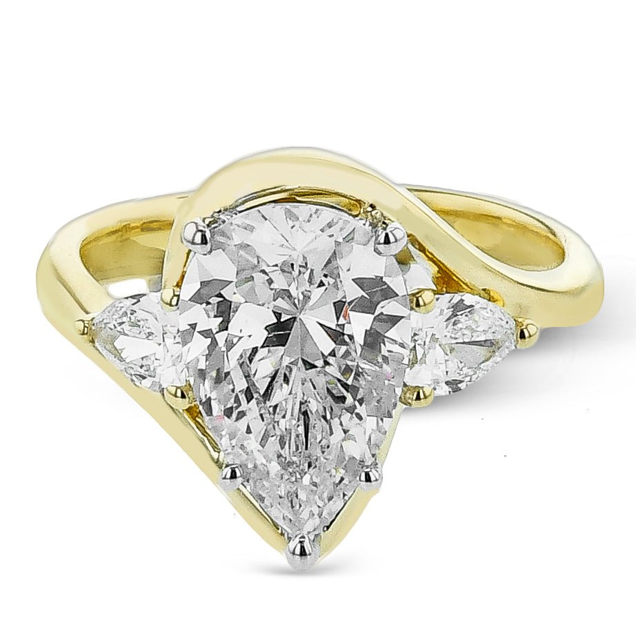 Pear - cut Three - stone Engagement Ring in 18k Gold with Diamonds - Simon G. Jewelry