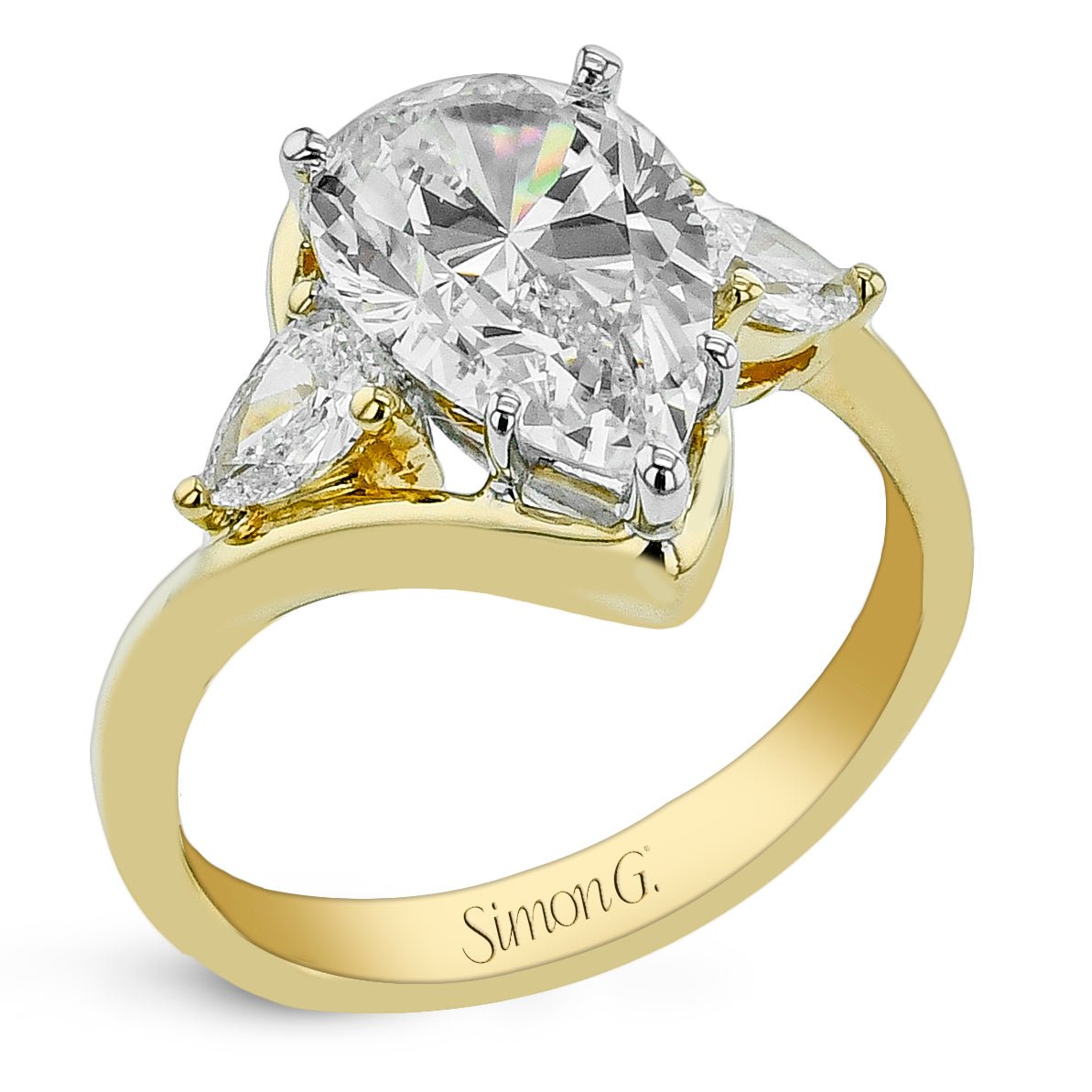 Pear - cut Three - stone Engagement Ring in 18k Gold with Diamonds - Simon G. Jewelry