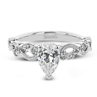 Pear - cut Trellis Engagement Ring & Matching Wedding Band in 18k Gold with Diamonds - Simon G. Jewelry