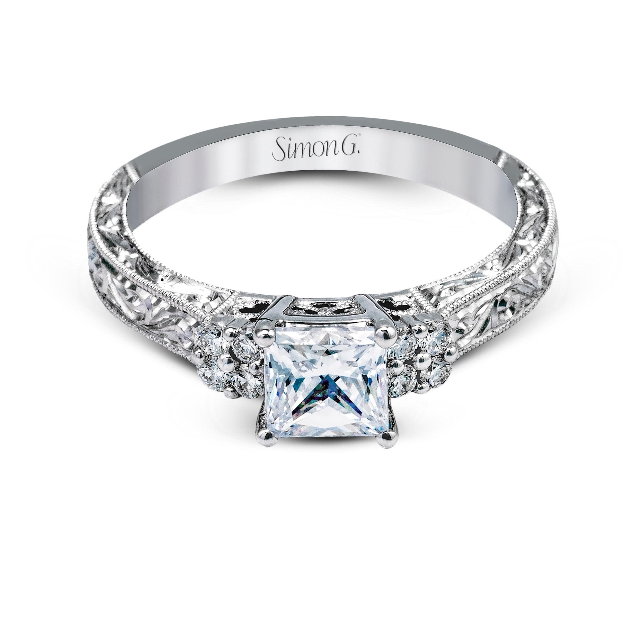 Princess - cut Engagement Ring in 18k Gold with Diamonds - Simon G. Jewelry