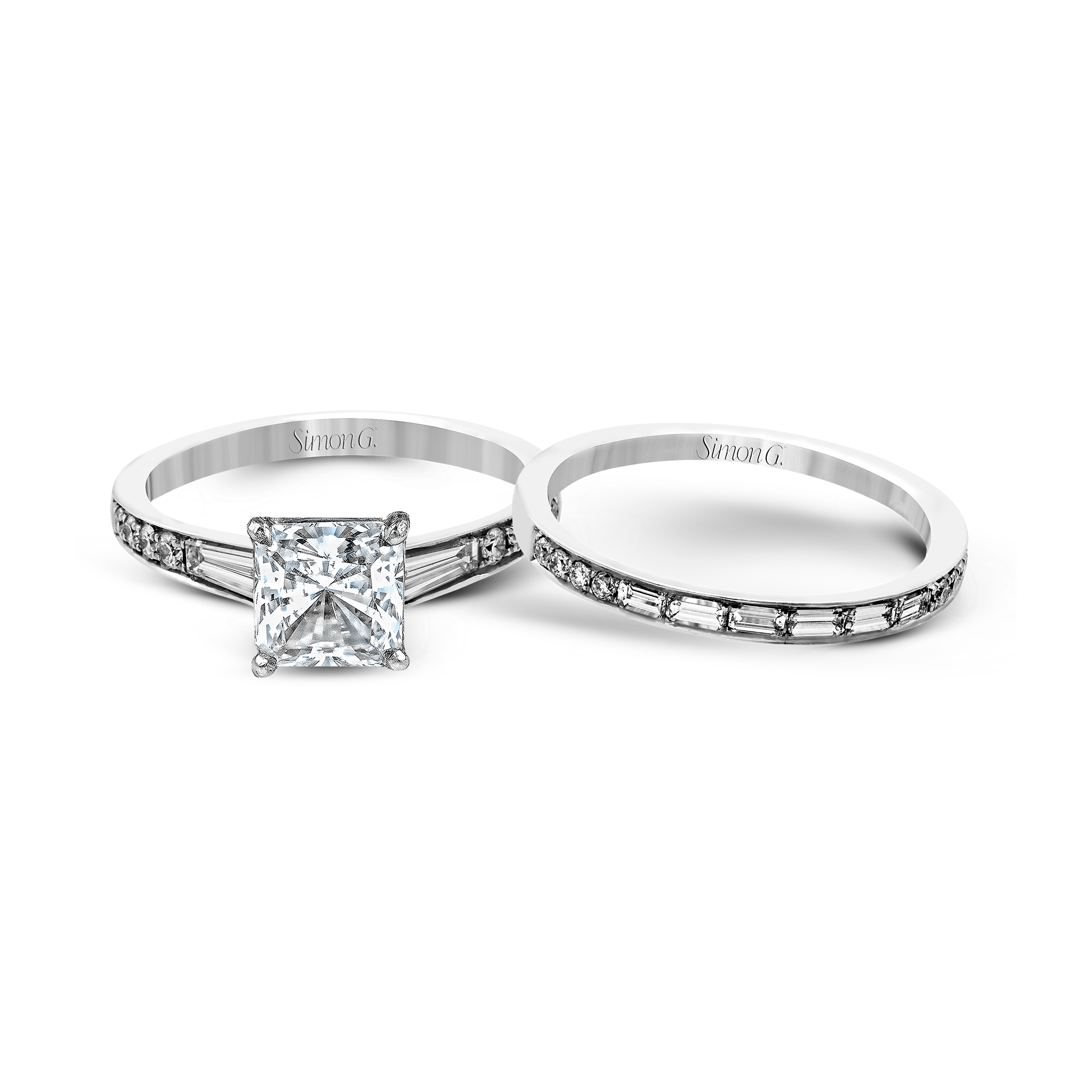 Princess - cut Engagement Ring & Matching Wedding Band in 18k Gold with Diamonds - Simon G. Jewelry
