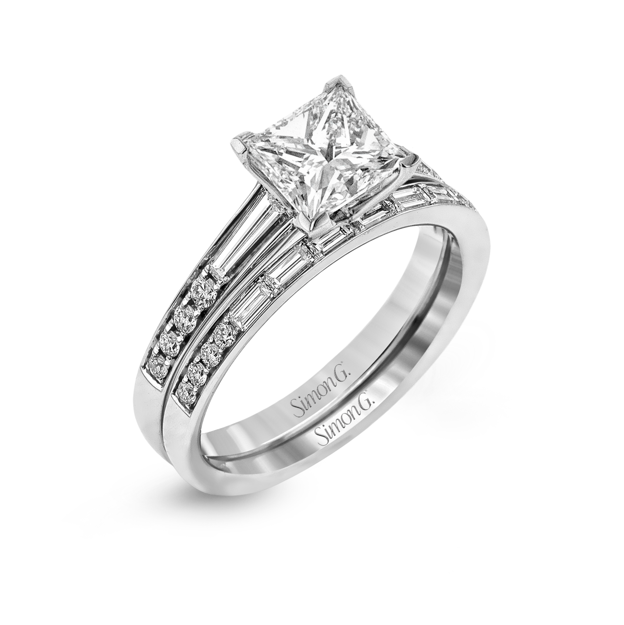 Princess - cut Engagement Ring & Matching Wedding Band in 18k Gold with Diamonds - Simon G. Jewelry