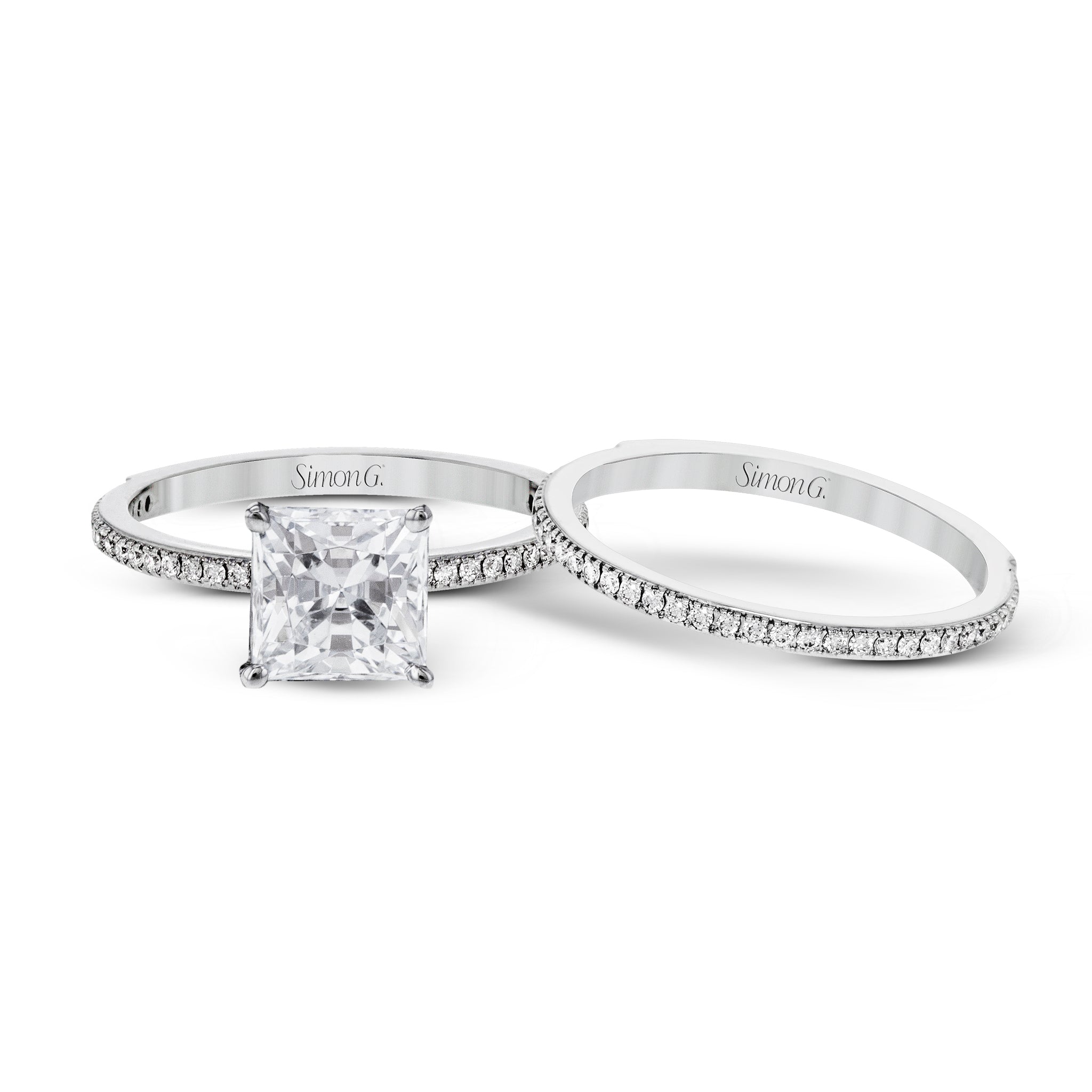 Princess - cut Engagement Ring & Matching Wedding Band in 18k Gold with Diamonds - Simon G. Jewelry