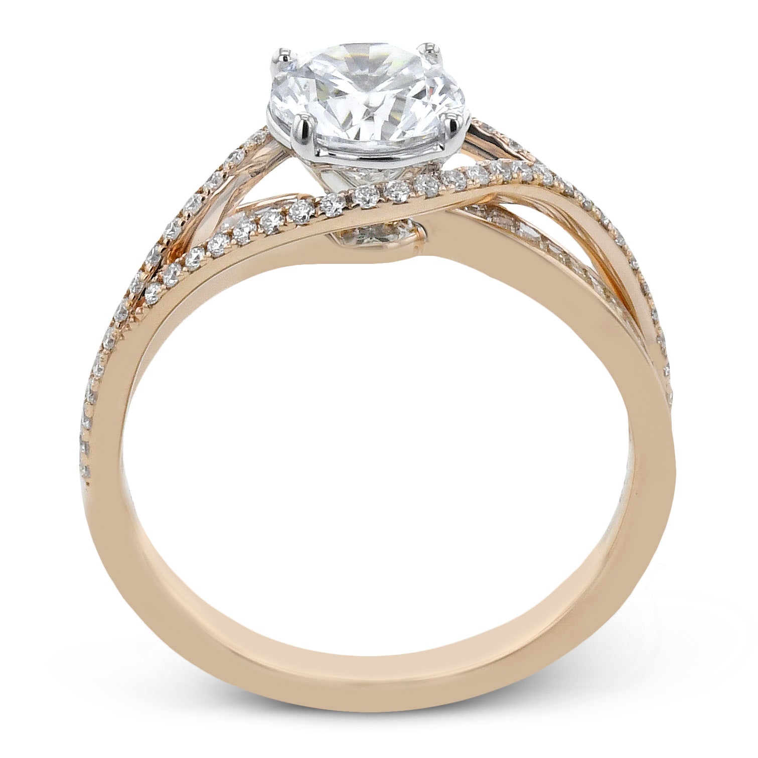 Round - Cut Criss - Cross Engagement Ring In 18k Gold With Diamonds - Simon G. Jewelry