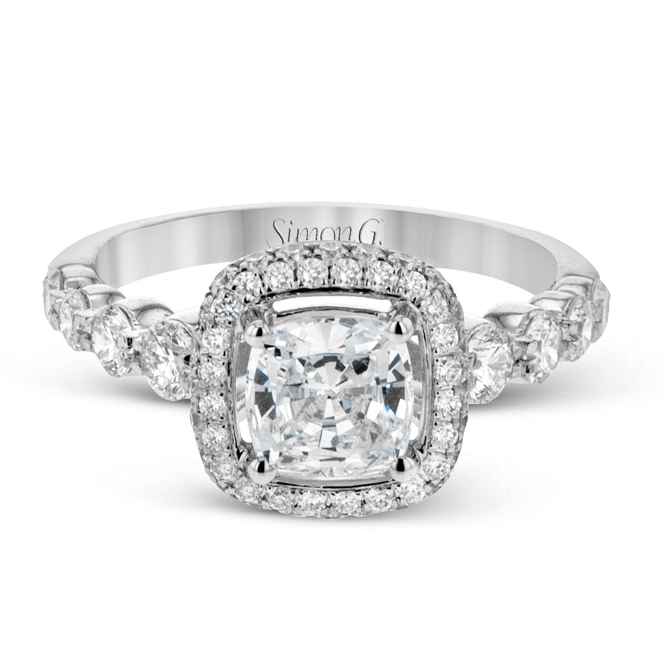 Round - Cut Double - Halo Engagement Ring In 18k Gold With Diamonds - Simon G. Jewelry