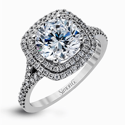 Round - cut Double - Halo Engagement Ring & Matching Wedding Band in 18k Gold with Diamonds - Simon G. Jewelry