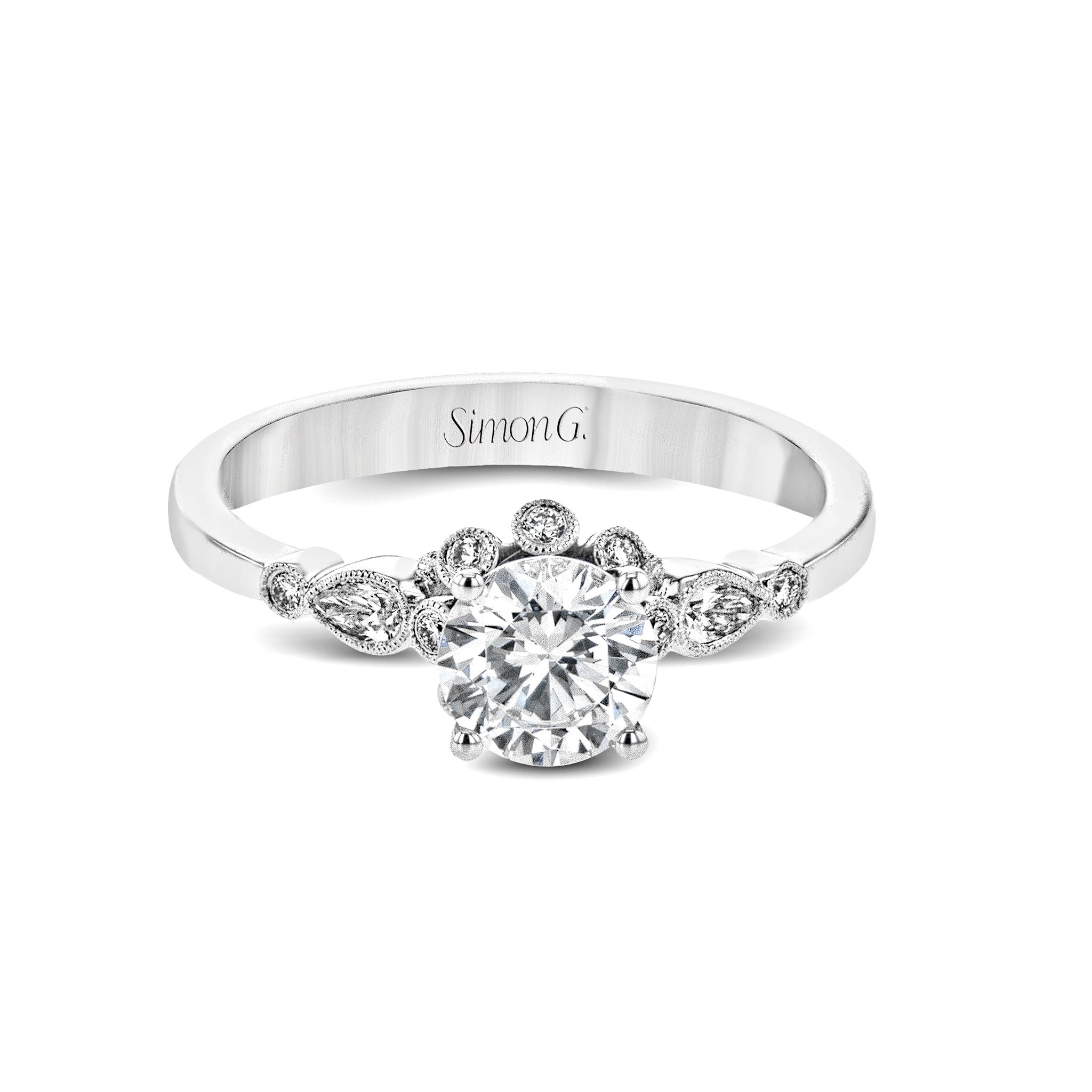 Round - cut Engagement Ring & Matching Wedding Band in 18k Gold with Diamonds - Simon G. Jewelry