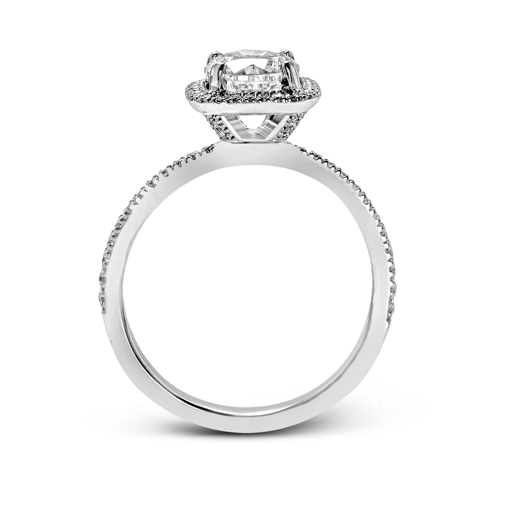 Round - cut Halo Engagement Ring & Matching Wedding Band in 18k Gold with Diamonds - Simon G. Jewelry