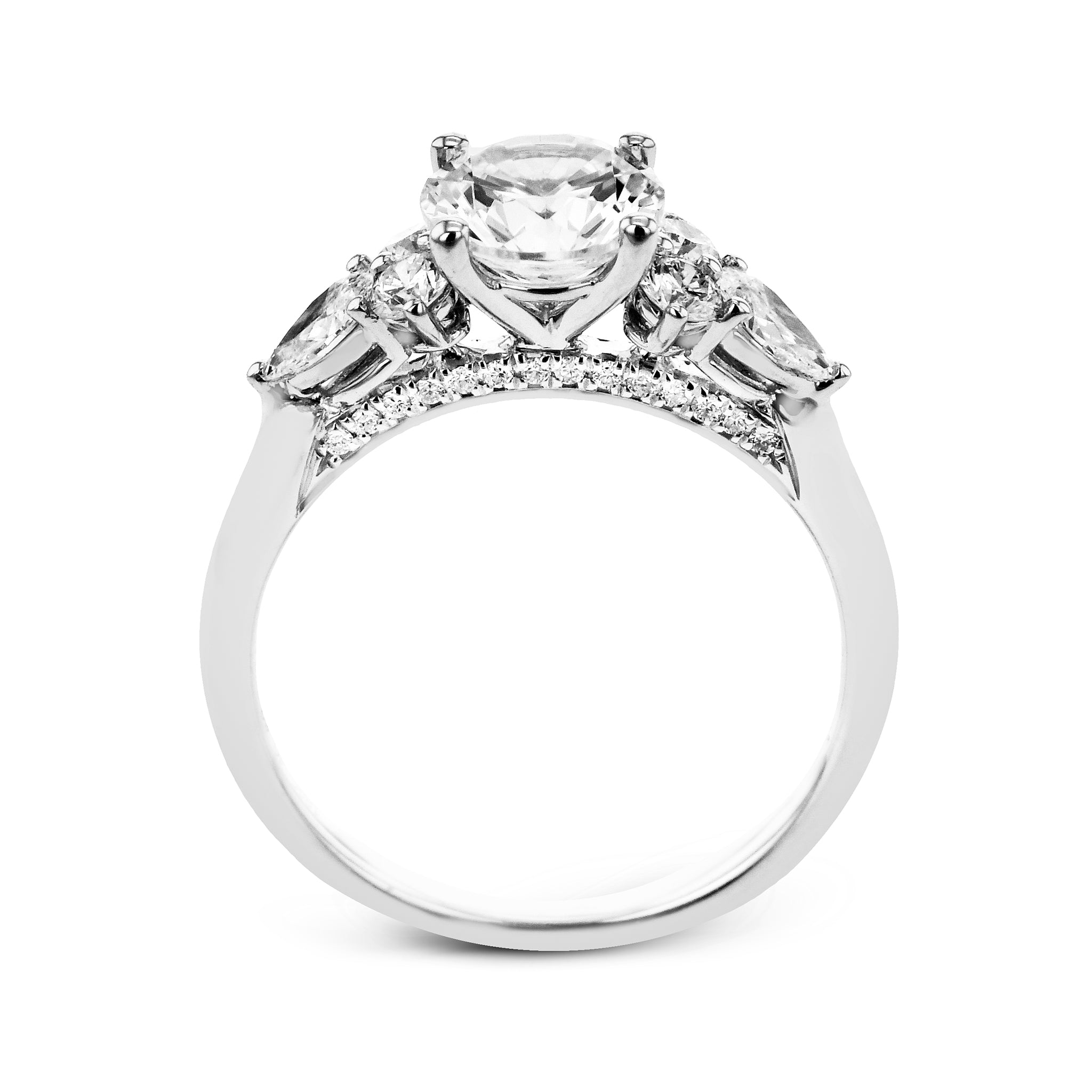 Round - Cut Three - Stone Engagement Ring In 18k Gold With Diamonds - Simon G. Jewelry
