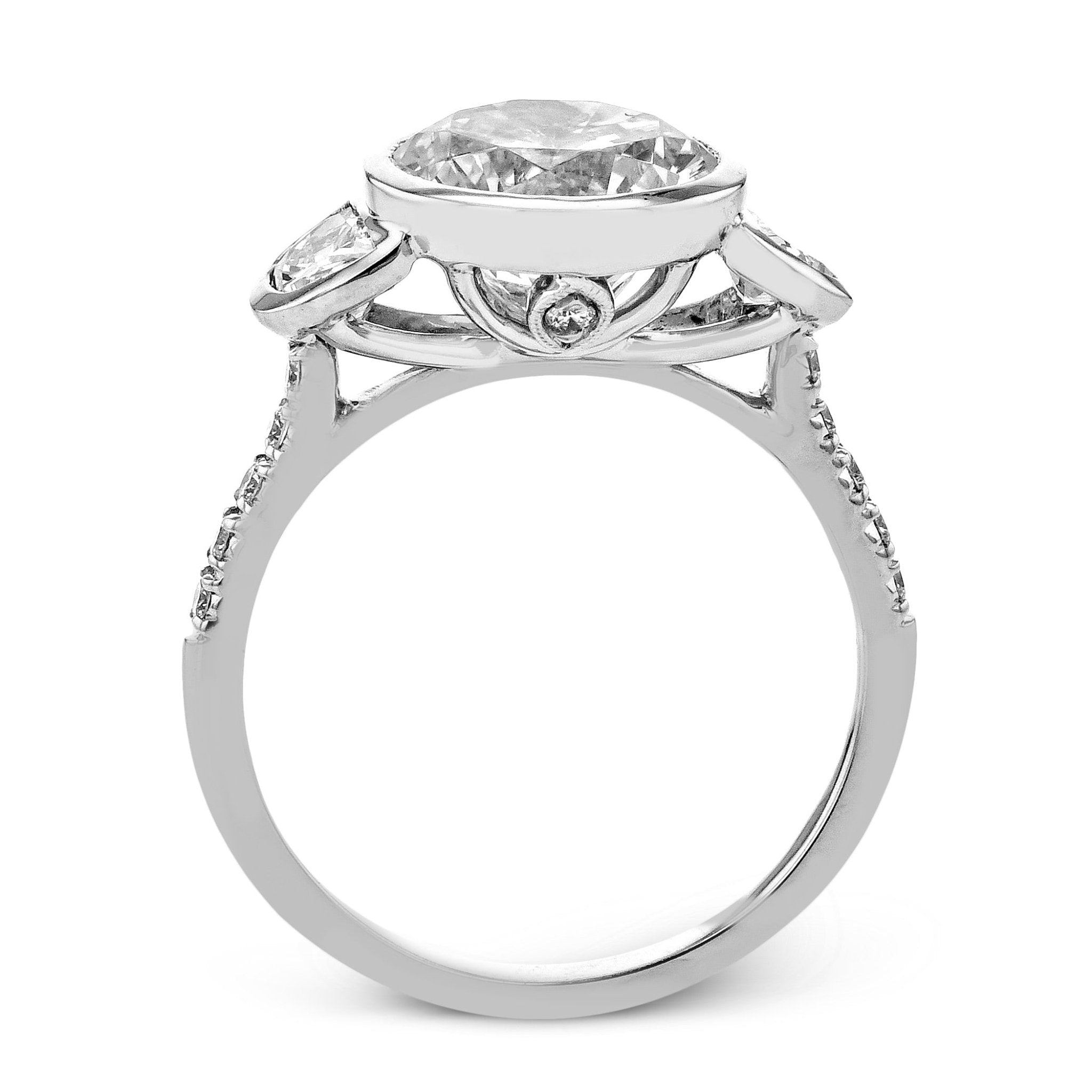 Round - cut Three - stone Engagement Ring in 18k Gold with Diamonds - Simon G. Jewelry