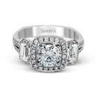 Round - Cut Three - Stone Halo Engagement Ring In 18k Gold With Diamonds - Simon G. Jewelry
