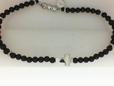 SS 8" BLACK ONYX CROSS BRACELET