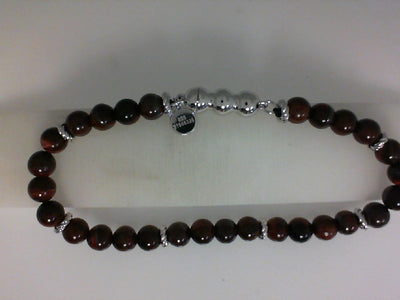 SS 8" 6MM TIGER EYE BEADED BRACELET