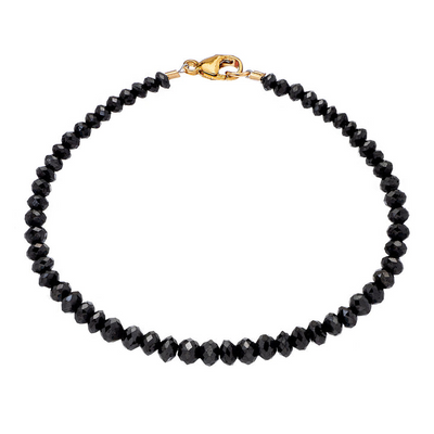 14Y 8" 3-4MM BLACK DIA FACETED BEAD BRAC, APPROX 18.50TW