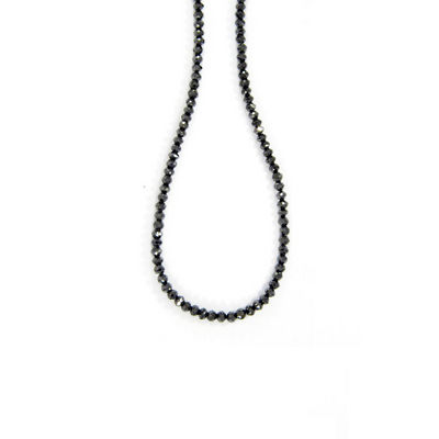 14Y 20" 3-4MM BLACK DIA FACETED BEAD NECKLACE, APPROX 50CTW