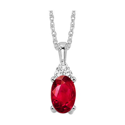 10W 18" OVAL RUBY & 3=.03TW RSC DIAS W/ CHAIN