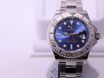 ROLEX PRE-OWNED 40MM YACHTMASTER BLUE DIAL RED HAND