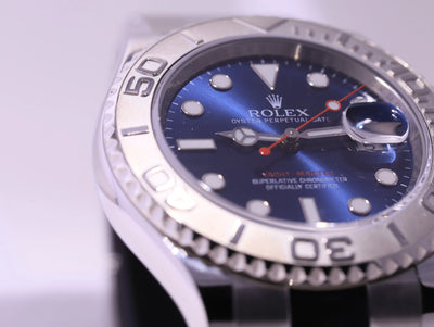 ROLEX PRE-OWNED 40MM YACHTMASTER BLUE DIAL RED HAND