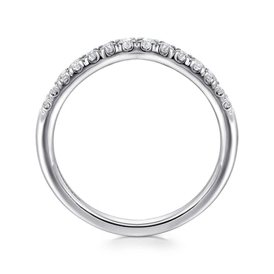 Curved 14K White Gold French Pavé Diamond Wedding Band