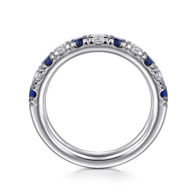 14K White Gold 11 Stone Diamond and Sapphire Anniversary Band