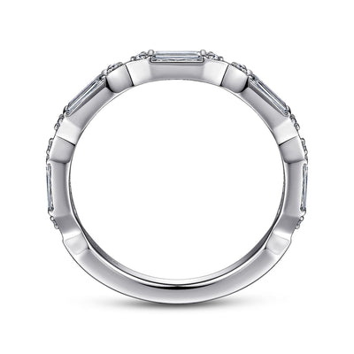 14K White Gold Channel Set Baguette and Round Diamond Anniversary Band