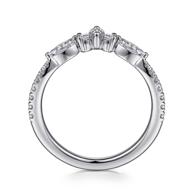 Curved 14K White Gold Marquise and Round Diamond Anniversary Band