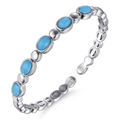 925 Sterling Silver Rock Crystal& Turquoise Bangle