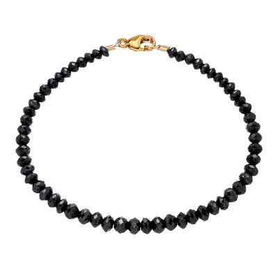 14Y 7" 3-4MM BLACK DIA FACETED BEAD BRACELET, APPROX. 16.50TW