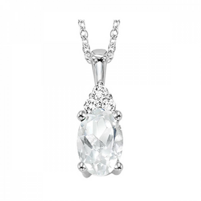 10W 18" OVAL WHITE TOPAZ & 3=.03RSC DIAS W/ CHAIN
