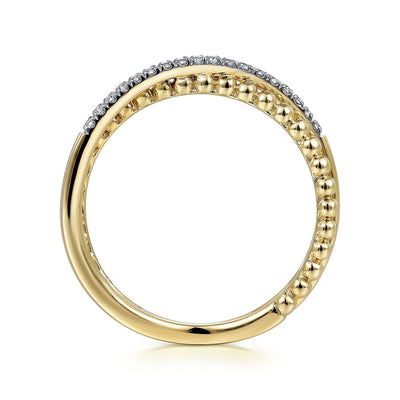 14K Yellow Gold Bujukan Pavé Diamond Criss Cross Stackable Ring