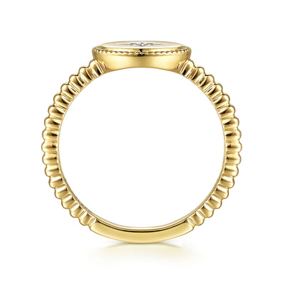 14K Yellow Gold Round Diamond Star Bujukan Signet Ring