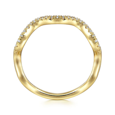 14K Yellow Gold Diamond Wave Stackable Ladies Ring