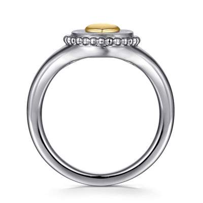 14K Yellow Gold & 925 Sterling Silver Bujukan Heart Medallion Ladies Ring
