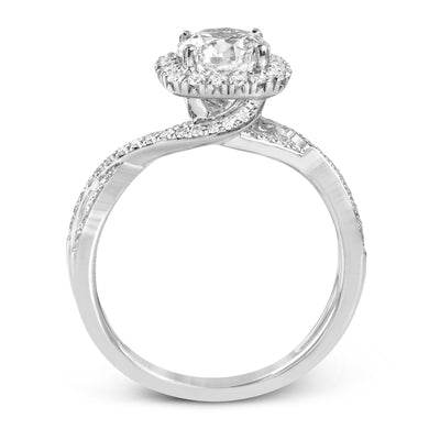 Round-cut Halo Criss-cross Engagement Ring in 18k Gold with Diamonds