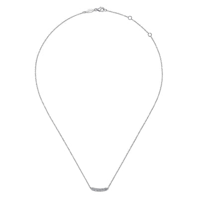 14K White Gold Curved Pavé Diamond Bar Necklace