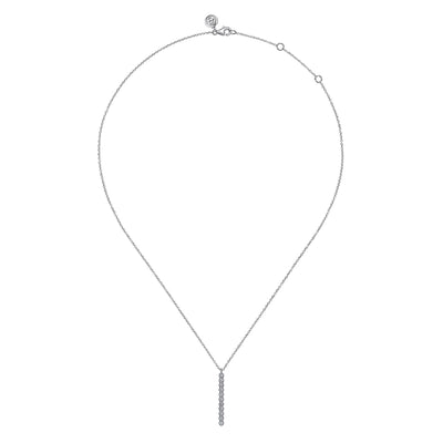 14K White Gold Diamond Vertical Bar Y Pendant Necklace