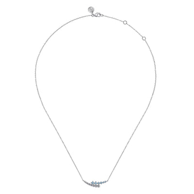 925 Sterling Silver Bujukan and Blue Topaz Bypass Bar Necklace