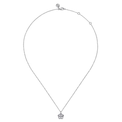 925 Serling Silver Diamond Bujukan Frame Flower Diamond Cut Pendant Necklace