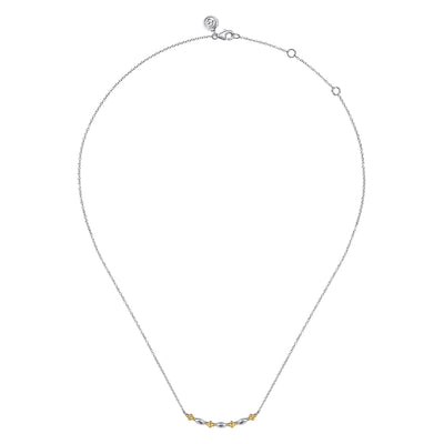 14K Yellow Gold & 925 Sterling Silver Bujukan Two Tone Bar Necklace