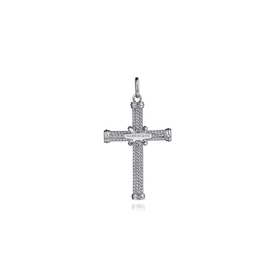 925 Sterling Silver Twisted Rope Cross Pendant with X Center