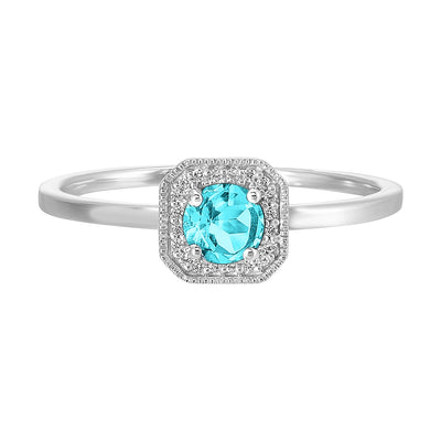 10Kt White Gold Diamond 1/12Ctw & Aquamarine 3/8Ctw Ring